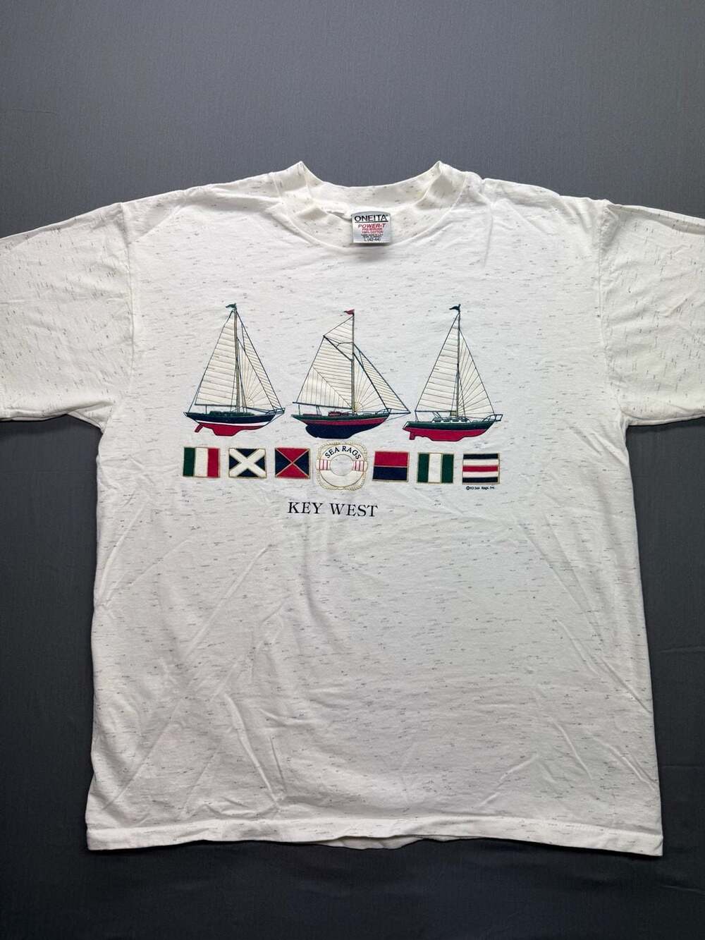 Sea Rags Key West Sailboat T-Shirt Size L White 90s Vintage Nautical